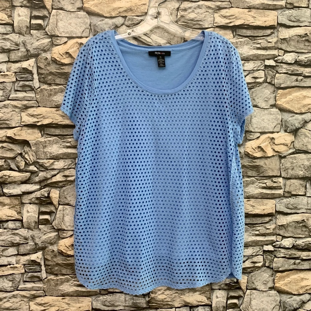 #22 Style & Co Periwinkle 2 Piece Eyelet Tank Set Short Sleeve Top Blouse XL